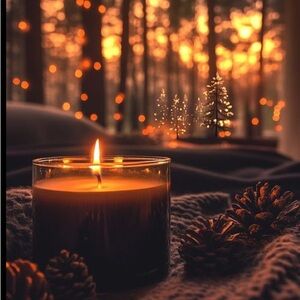 Cozy Amber Candle with Pinecones